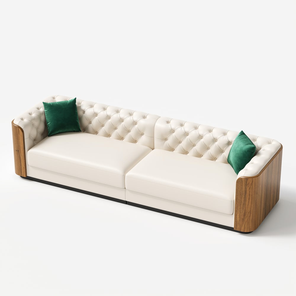 Wovent Modern Beige Faux Leather Tufted Sofa & Loveseat Living Room Set of 3