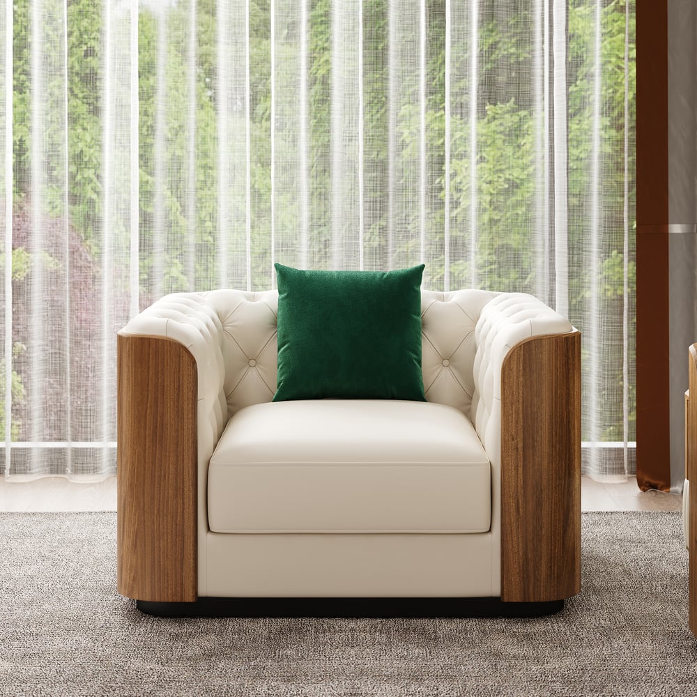 Wovent Modern Beige Faux Leather Tufted Sofa & Loveseat Living Room Set of 3