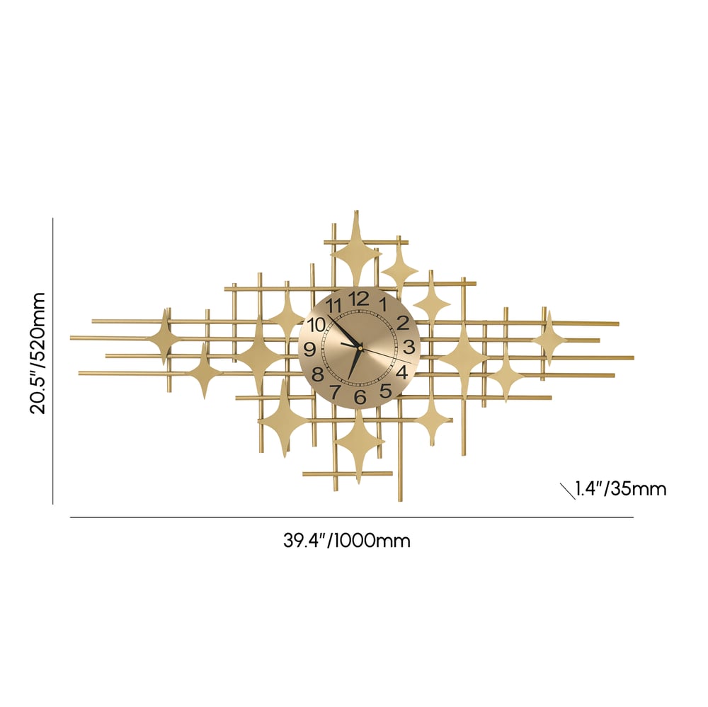 39.4" Large Gold Silent Wall Clock with Star Appearance Design Decor Living Room weights dimensions image