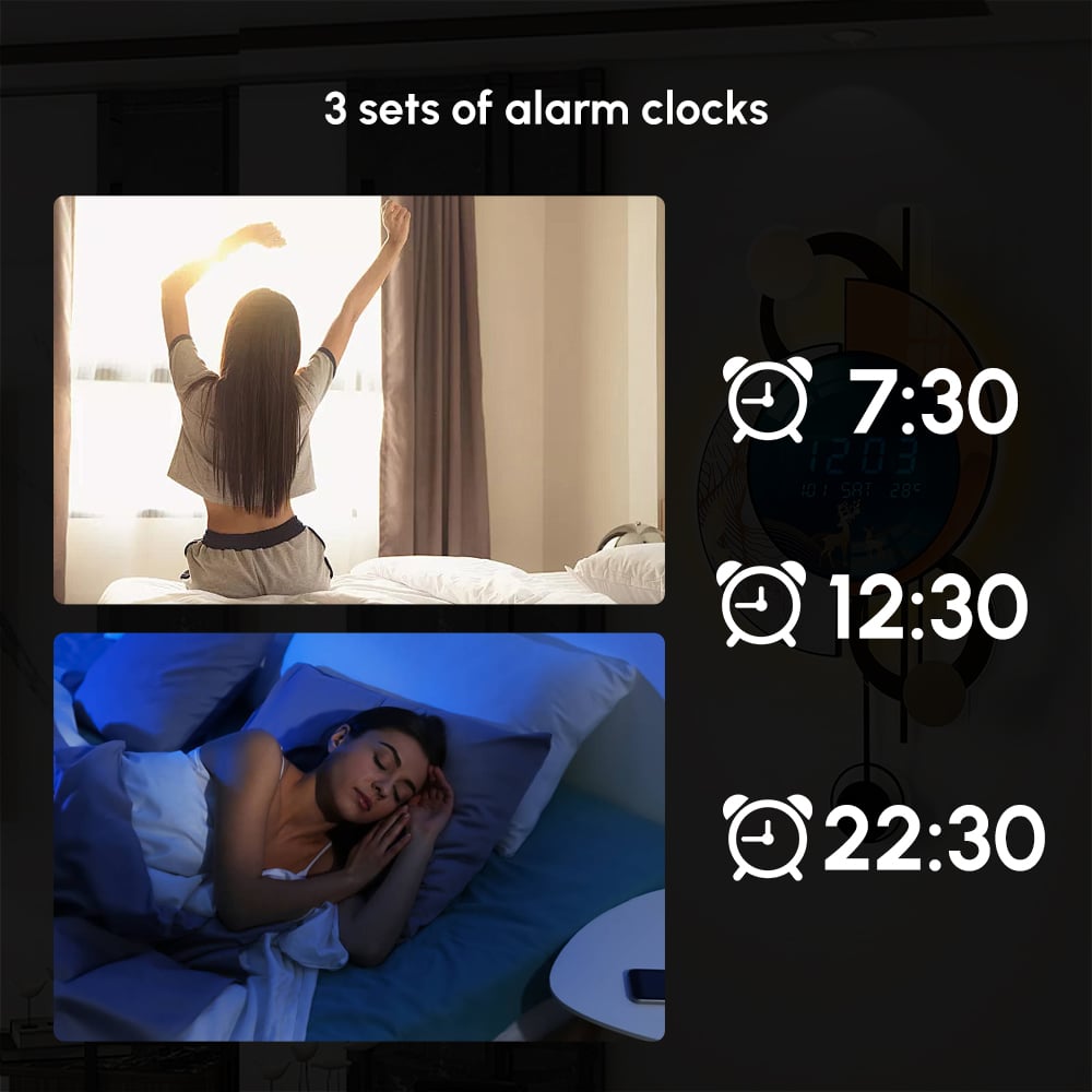 28.4" LED Silent Wall Clock Multi-function Display Voice-Activated with Night Light window image