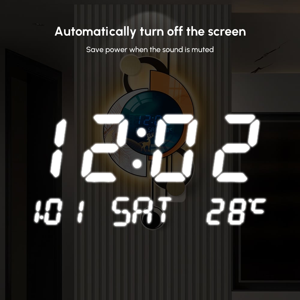 28.4" LED Silent Wall Clock Multi-function Display Voice-Activated with Night Light window image