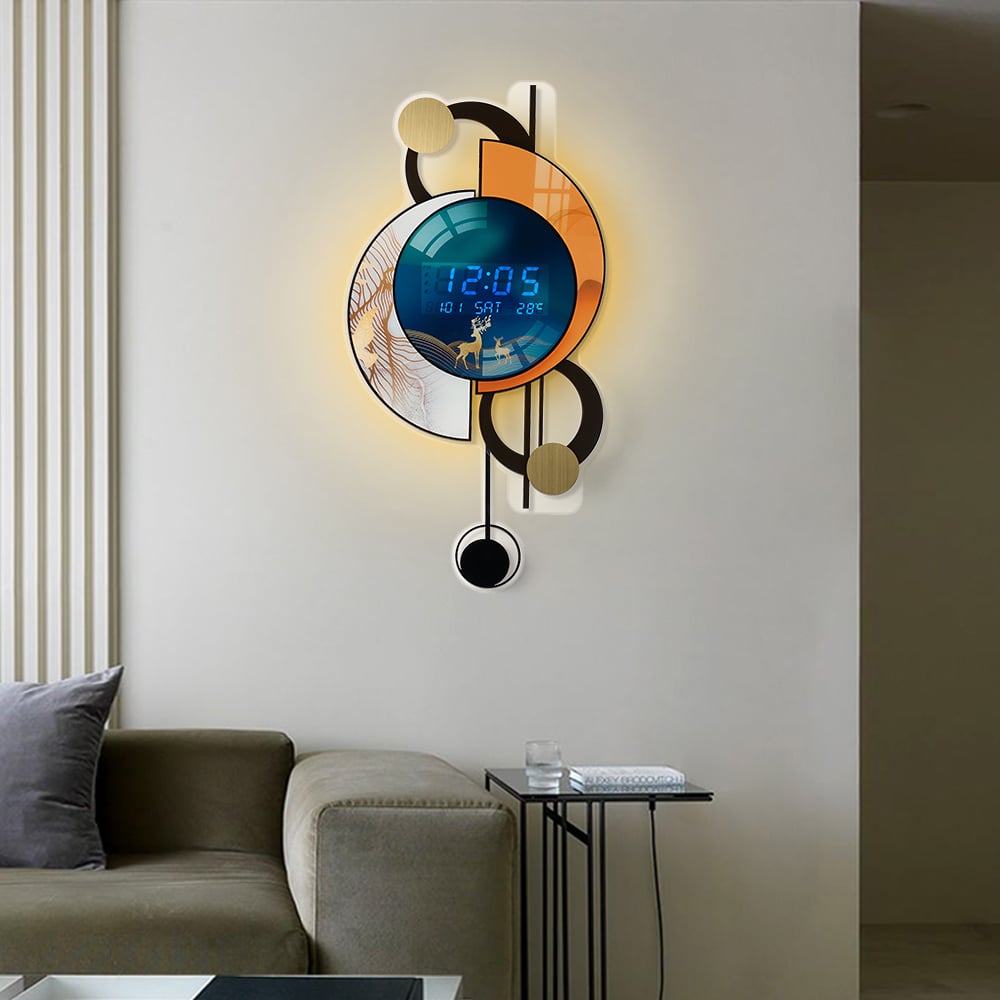 28.4" LED Silent Wall Clock Multi-function Display Voice-Activated with Night Light window image