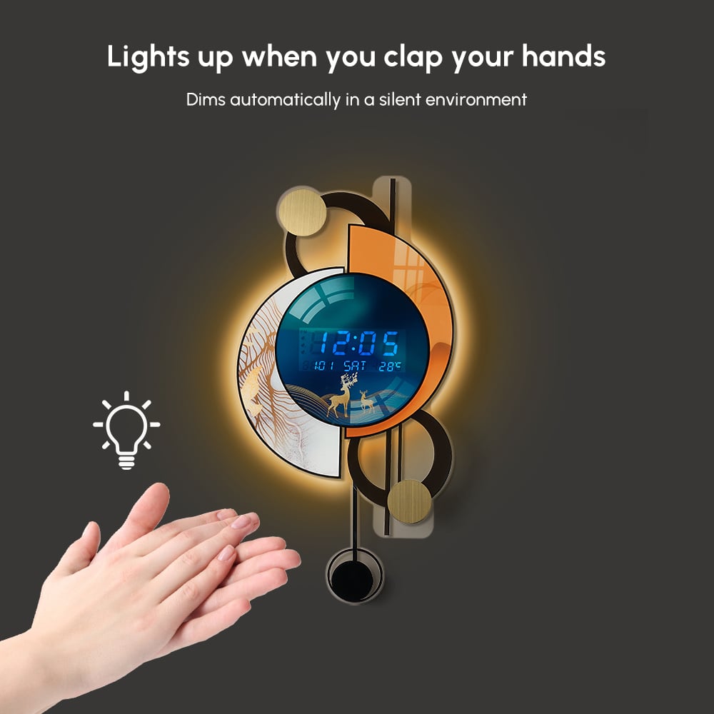 28.4" LED Silent Wall Clock Multi-function Display Voice-Activated with Night Light window image