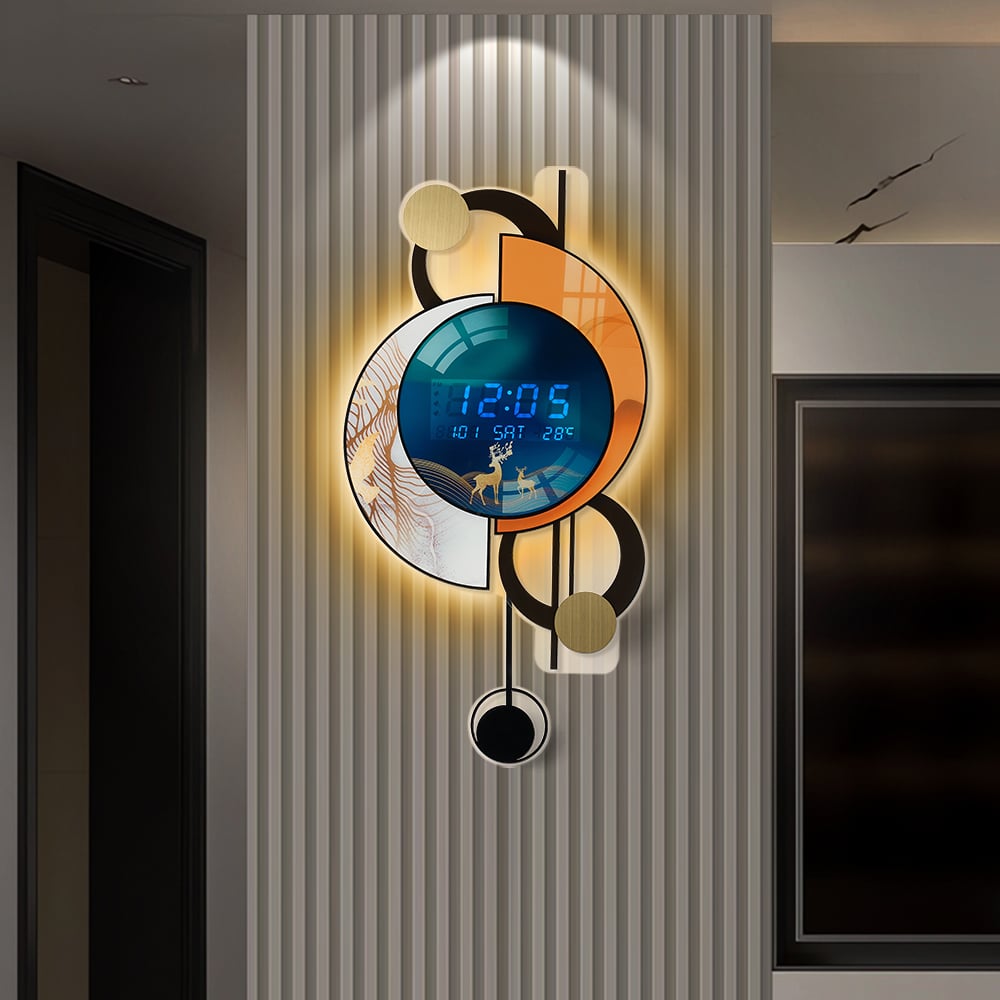 28.4" LED Silent Wall Clock Multi-function Display Voice-Activated with Night Light window image