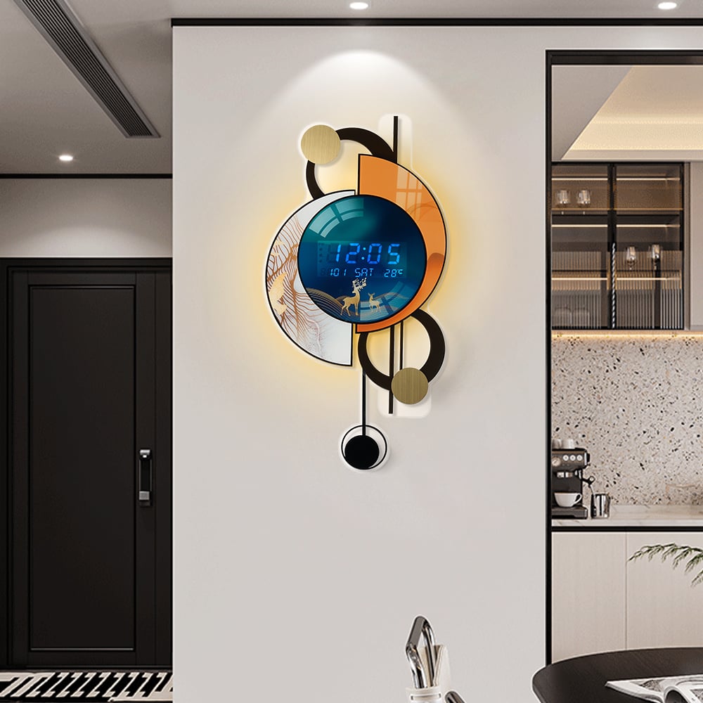 28.4" LED Silent Wall Clock Multi-function Display Voice-Activated with Night Light window image