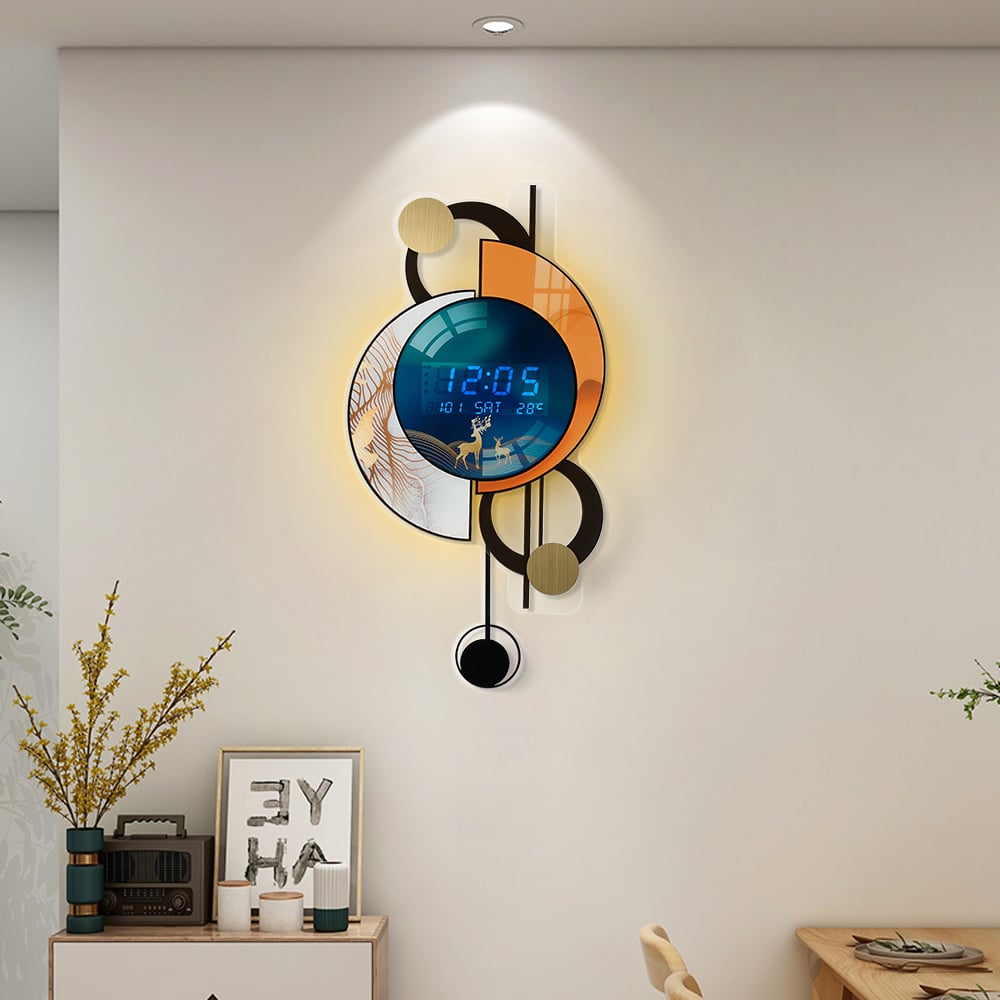 28.4" LED Silent Wall Clock Multi-function Display Voice-Activated with Night Light window image