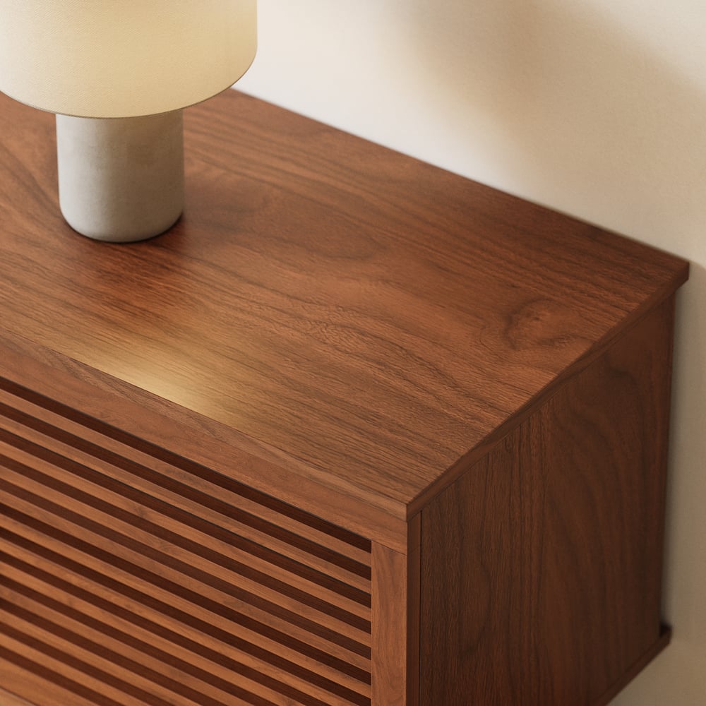 87" Solid Ash Wood Slatted TV Stand with LED Light window image