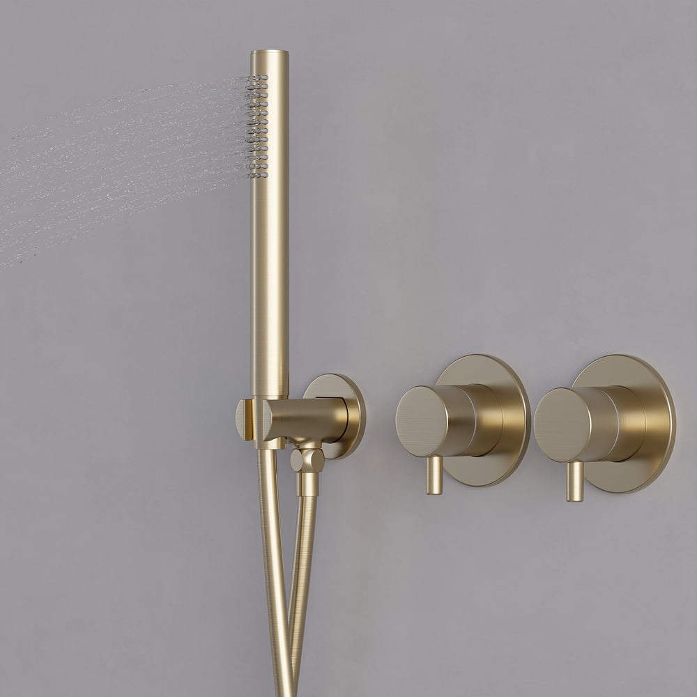 10" Wall-Mounted Shower System Round Brushed Gold 2-Function with Hand Shower window image