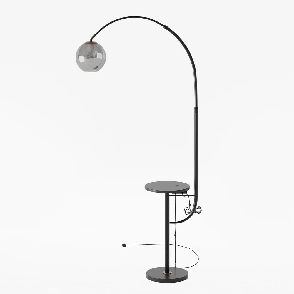 Black Modern Arc Floor Lamp with Table, Wireless Charging & USB Port window image
