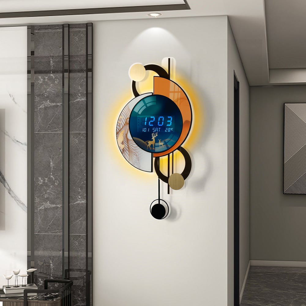 28.4" LED Silent Wall Clock Multi-function Display Voice-Activated with Night Light window image