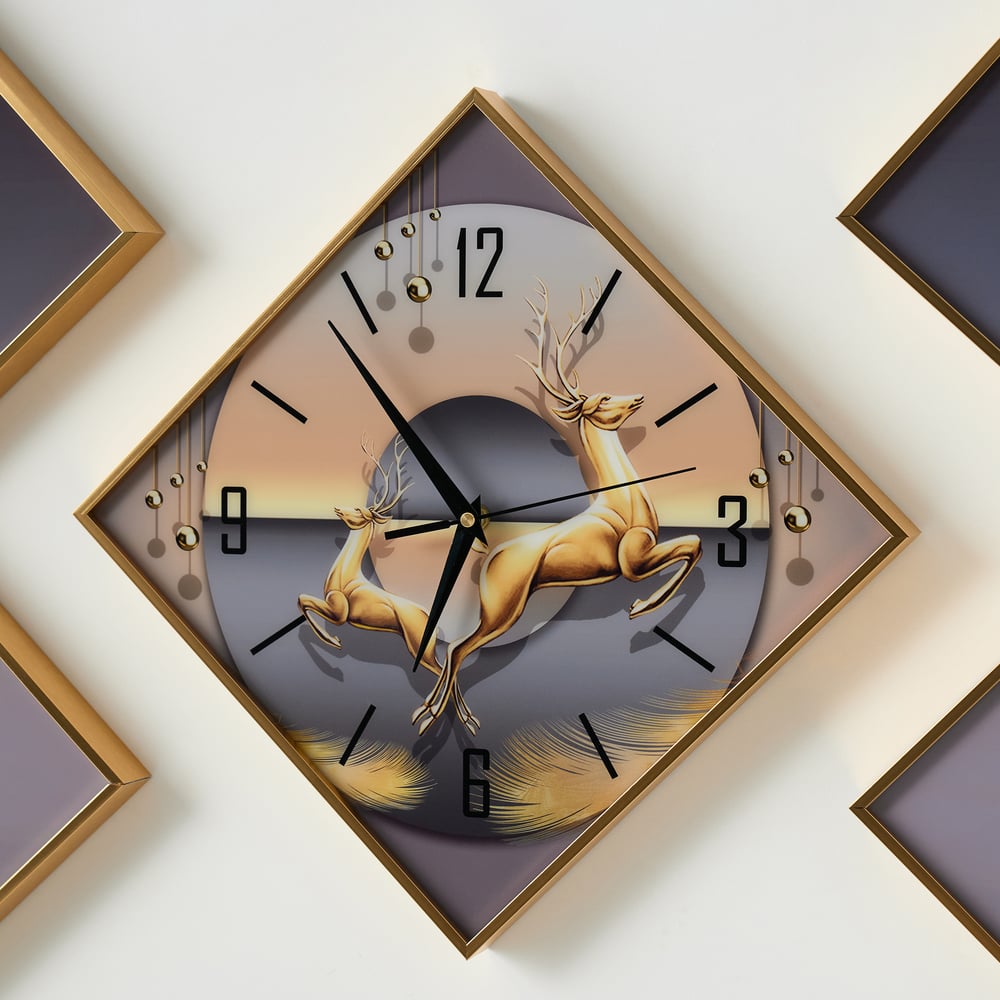 3Pcs Modern Geometric Wall Clock Decor Set Canvas Painting Wall Clocks with Gold Frame window image