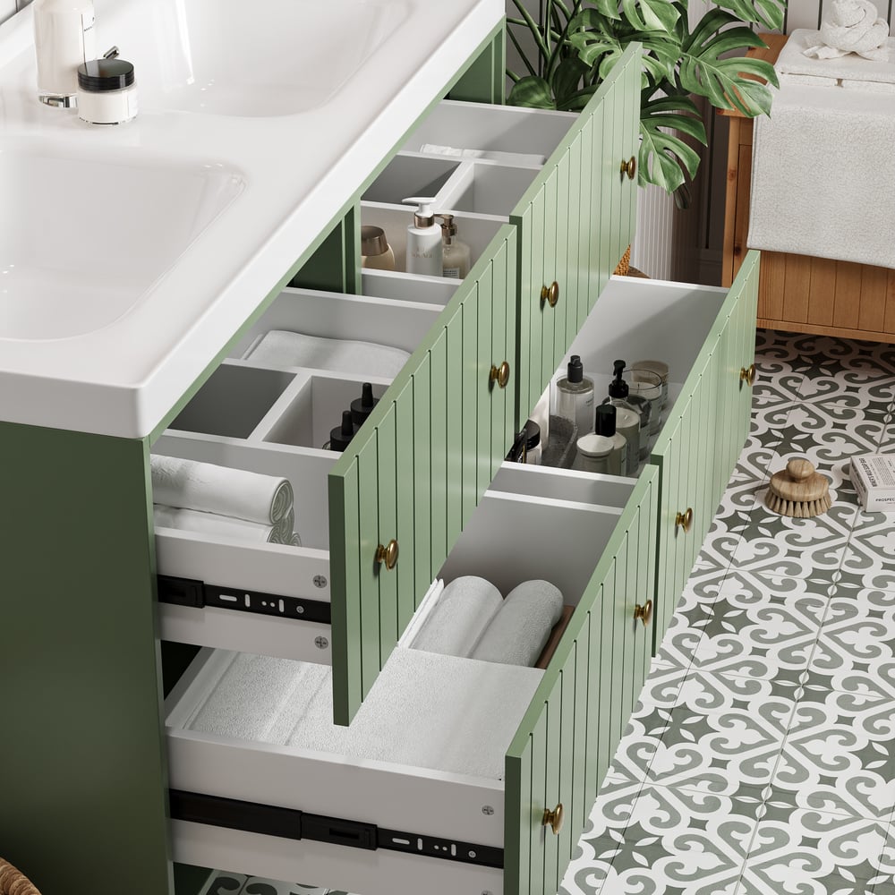 Meuble de salle de bain vert avec double vasque 120 cm image de fenêtre