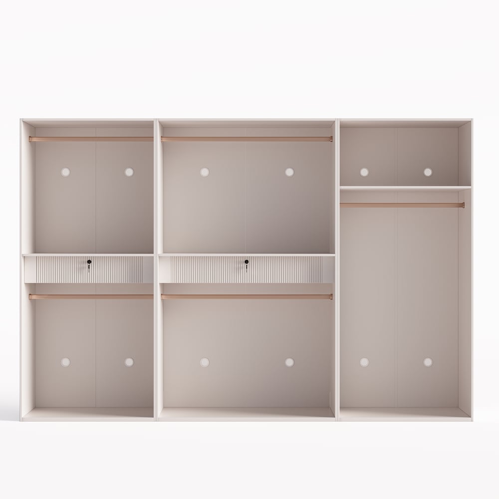 Minimalist and Luxurious 6-Door Wardrobe with Glass Display and Lighting