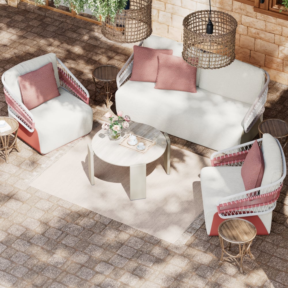 Ensemble de salon de jardin 4 places en aluminium et corde image de fenêtre