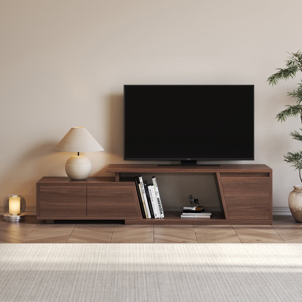 Mobile TV minimalista Fero in noce, 120-180 cm Immagine della finestra