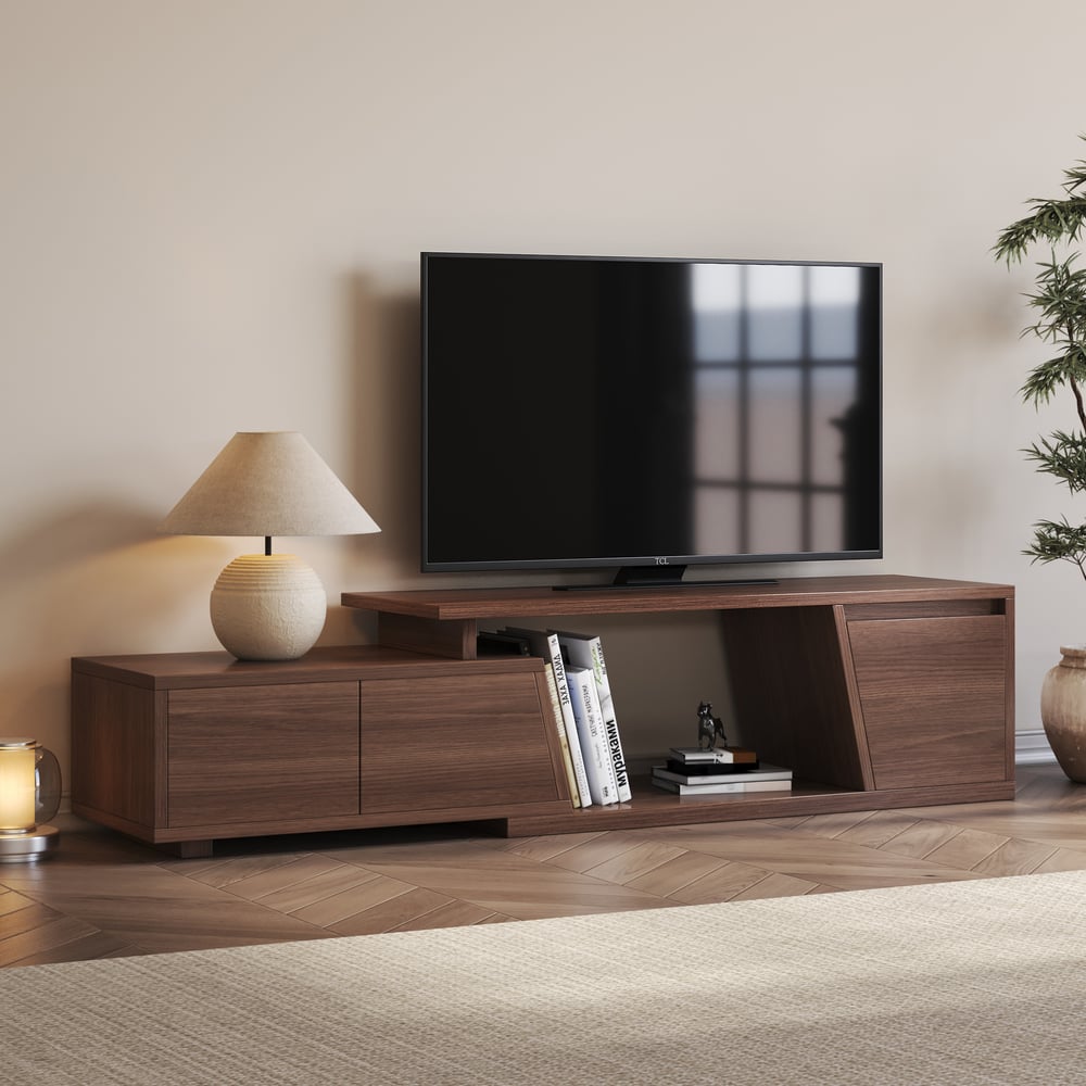 Mobile TV minimalista Fero in noce, 120-180 cm Immagine della finestra