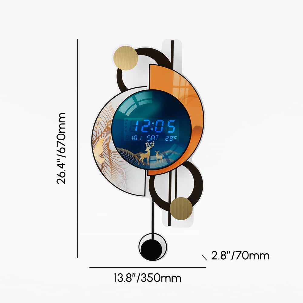 28.4" LED Silent Wall Clock Multi-function Display Voice-Activated with Night Light weights dimensions image