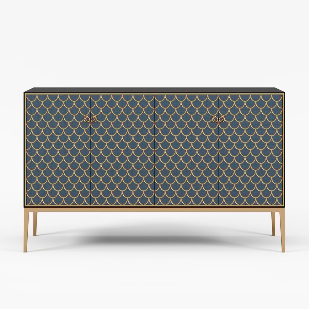 Buffet moderne à motifs à l'échelle d'armoire avec portes et étagères en grand format image de fenêtre