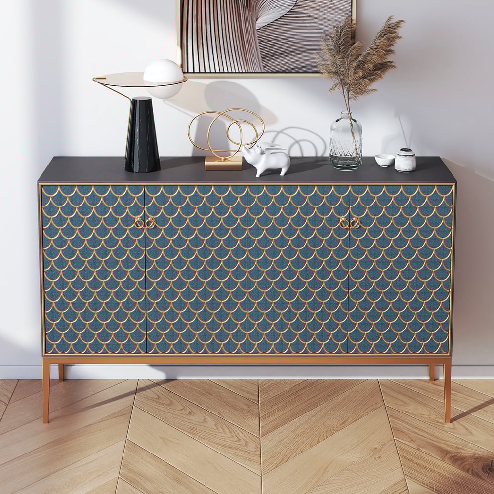 Buffet moderne à motifs à l'échelle d'armoire avec portes et étagères en grand format image de fenêtre