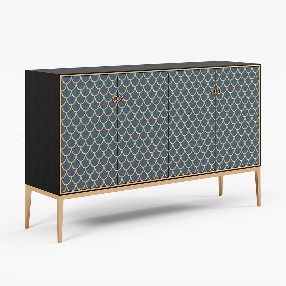 Buffet moderne à motifs à l'échelle d'armoire avec portes et étagères en grand format image de fenêtre