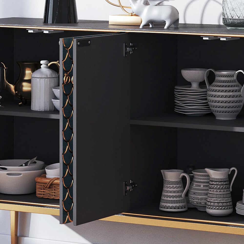 Buffet moderne à motifs à l'échelle d'armoire avec portes et étagères en grand format image de fenêtre