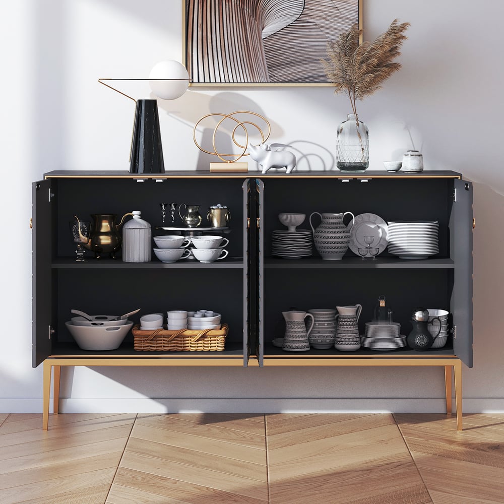 Buffet moderne à motifs à l'échelle d'armoire avec portes et étagères en grand format image de fenêtre