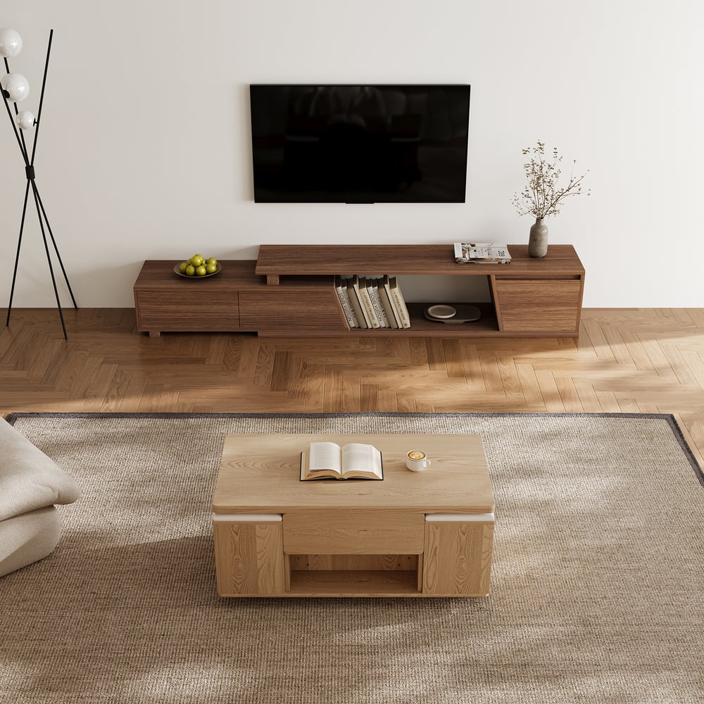 Table basse multifonctionnelle moderne avec plaque de levage réglable en hauteur et espace de rangement image de fenêtre