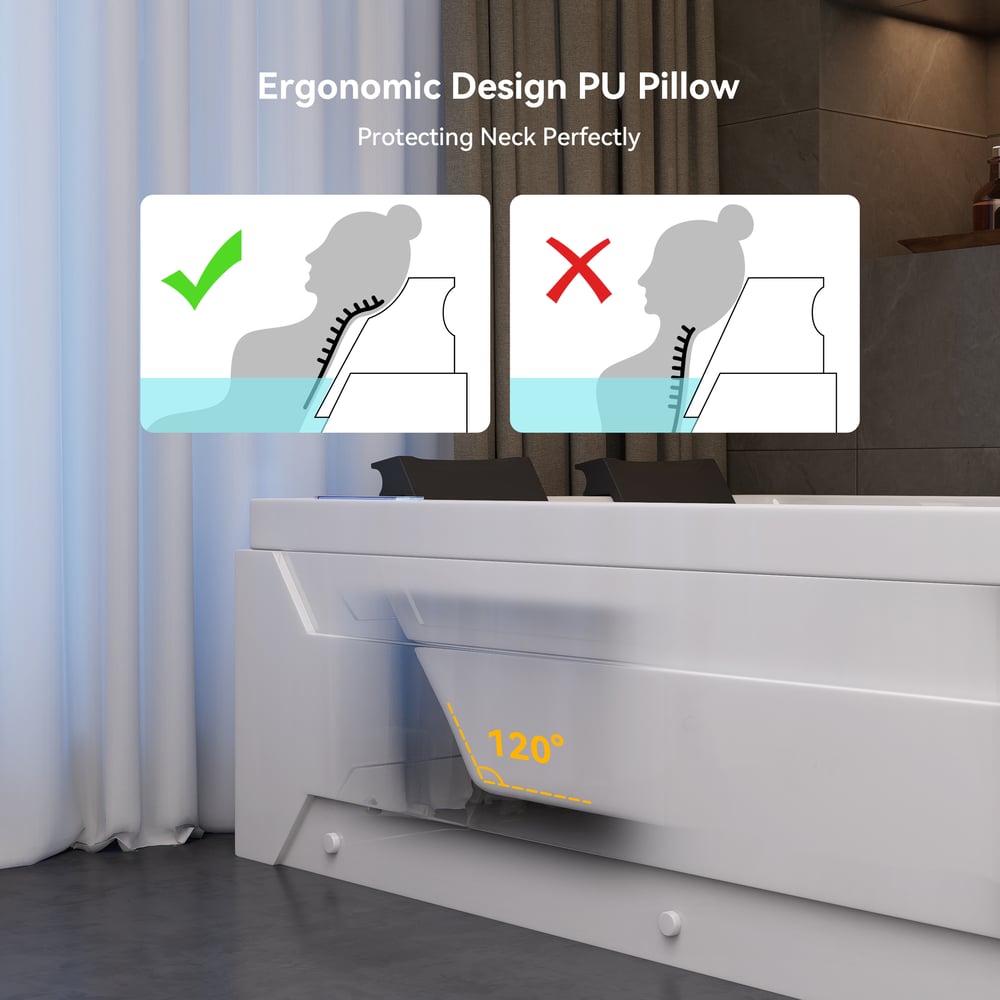 73" Double Jacuzzi Bathtub with Jetted Massage & Thermostat & LED