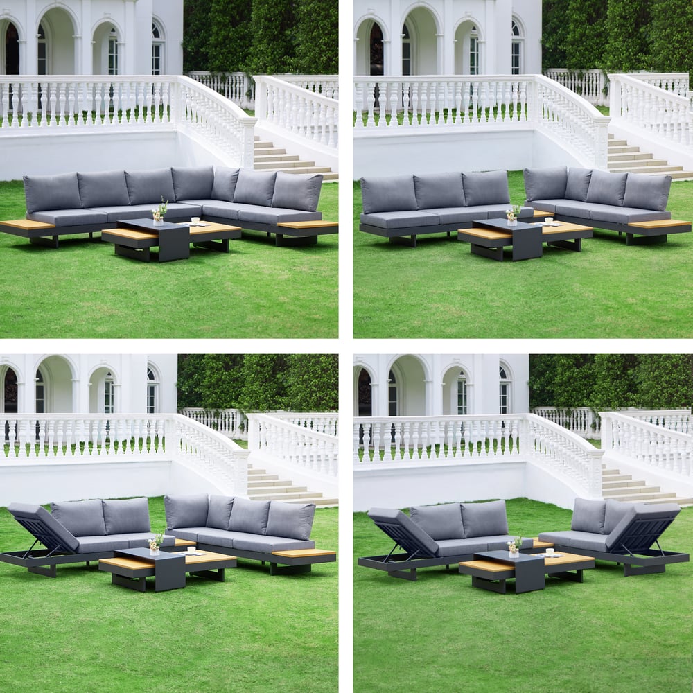 4-Pieces Aluminum & Teak Outdoor Sectional Sofa Set window image
