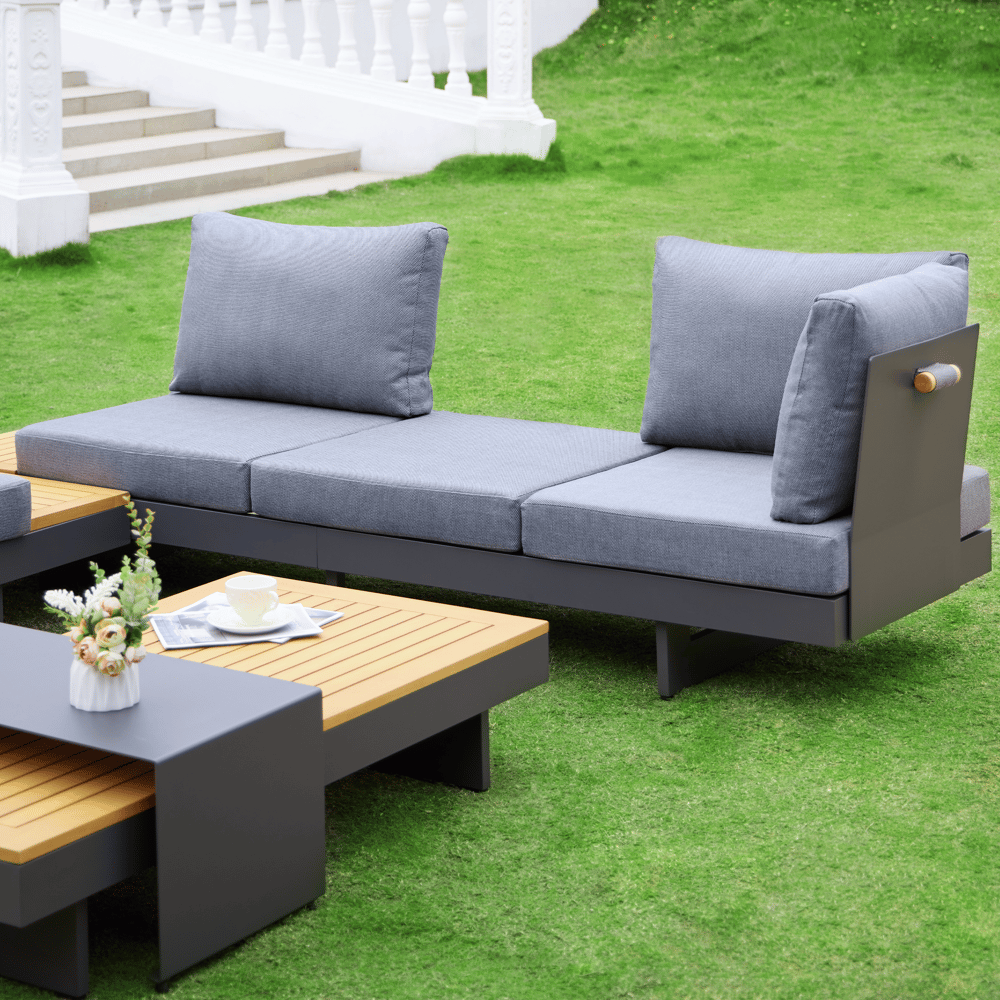 4-Pieces Aluminum & Teak Outdoor Sectional Sofa Set window image