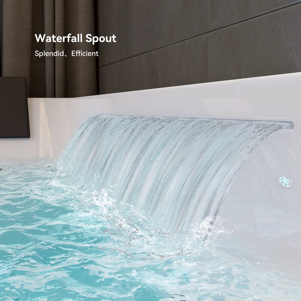 73" Double Jacuzzi Bathtub with Jetted Massage & Thermostat & LED