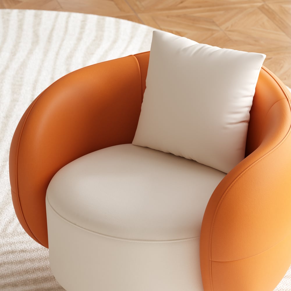 Suncurve Faux Leather 3-Seat Sofa Set with Swivel Accent Chairs Set of 2