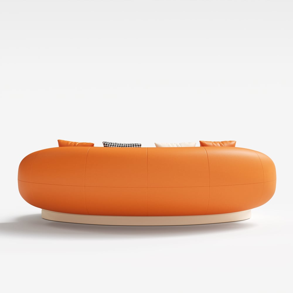 Suncurve Modern Leather Upholstered Sofa 3-Seater Sofa 82.7" Orange&White Sofa