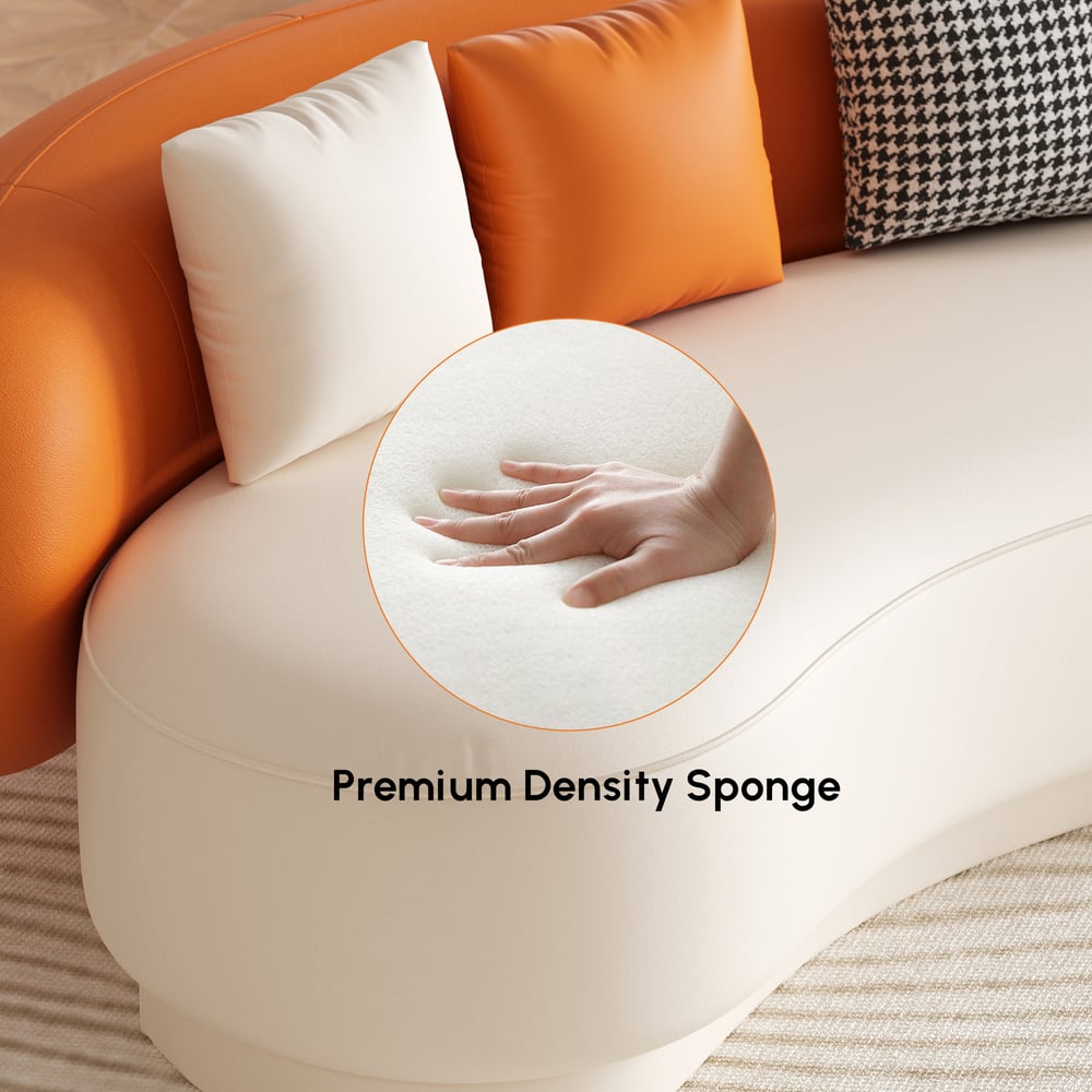 Suncurve Modern Leather Upholstered Sofa 3-Seater Sofa 82.7" Orange&White Sofa