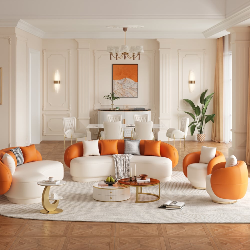 Questions and Answers for Suncurve Modern Leather Upholstered Sofa 3-Seater Sofa 82.7" Orange&White Sofa