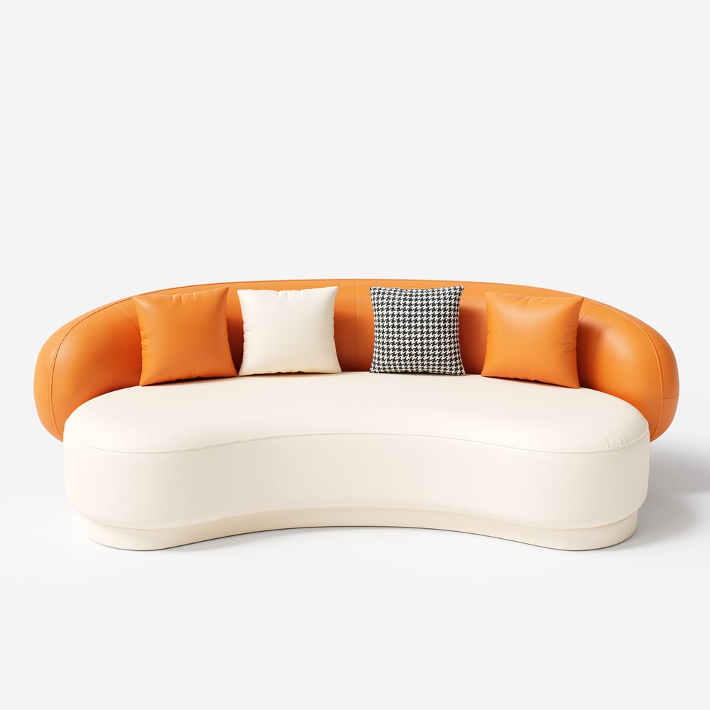 Suncurve Modern Leather Upholstered Sofa 3-Seater Sofa 82.7" Orange&White Sofa