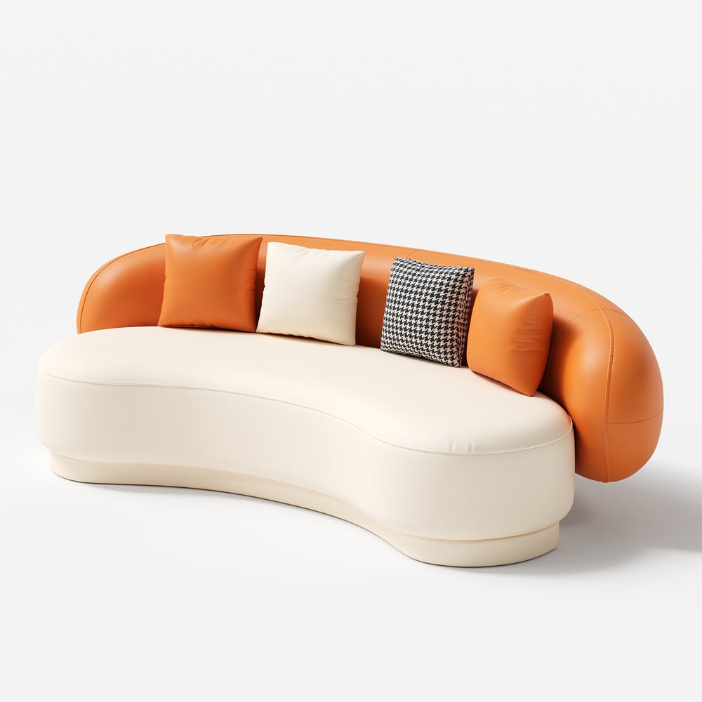 Suncurve Modern Leather Upholstered Sofa 3-Seater Sofa 82.7" Orange&White Sofa