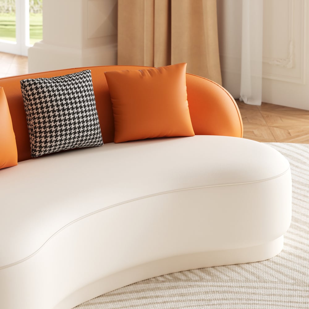 Suncurve Modern Leather Upholstered Sofa 3-Seater Sofa 82.7" Orange&White Sofa