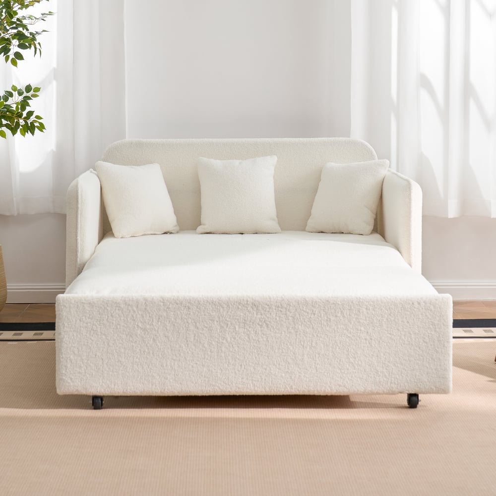 Canapé convertible 2 places 3-en-1 en bouclette blanche image de fenêtre