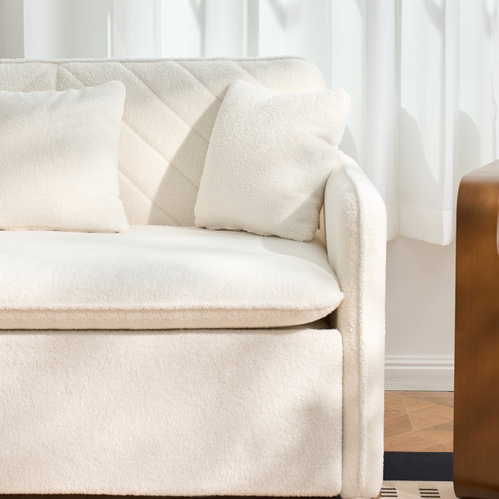 54" Full 2-Seater White Boucle Convertible Sleeper Sofa window image