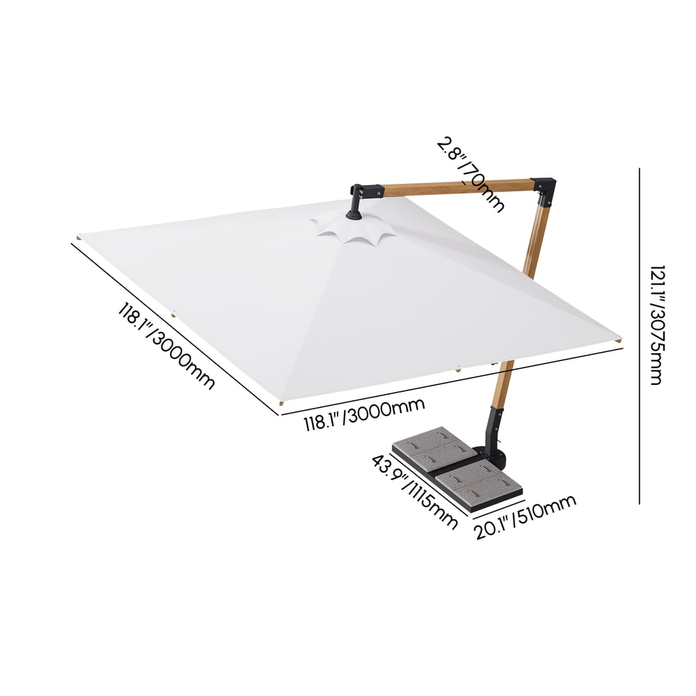 Axis 118" Cantilever Umbrella Outdoor Patio Offset Umbrella in White weights dimensions image