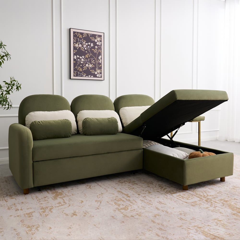 Green Sofa Bed with Side Table window image