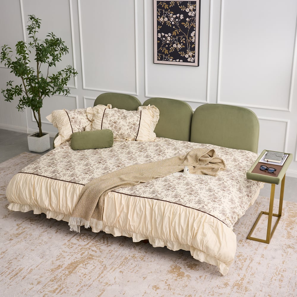Green Sofa Bed with Side Table window image