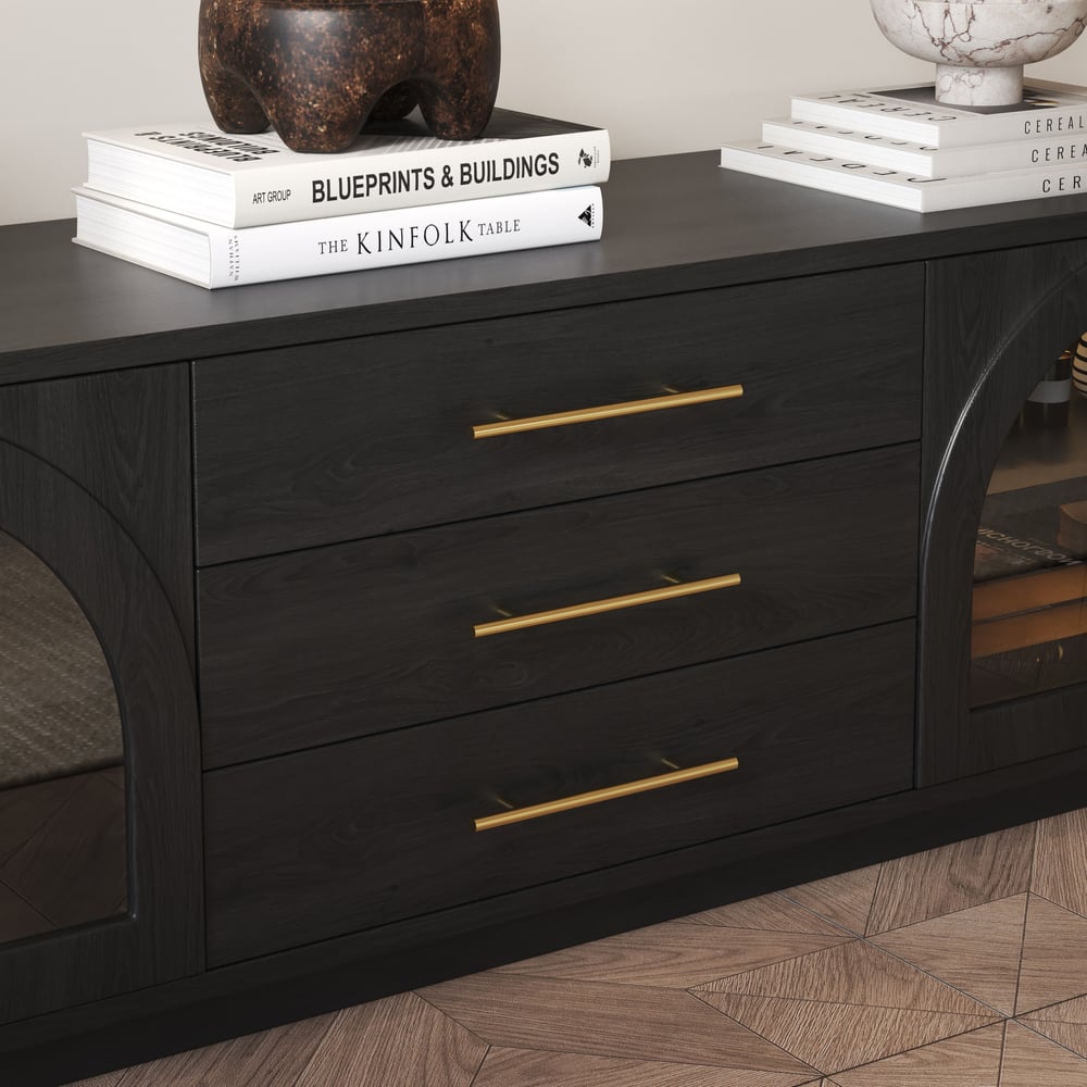 72" Arched Glass Doors TV Stand with Storage and LED