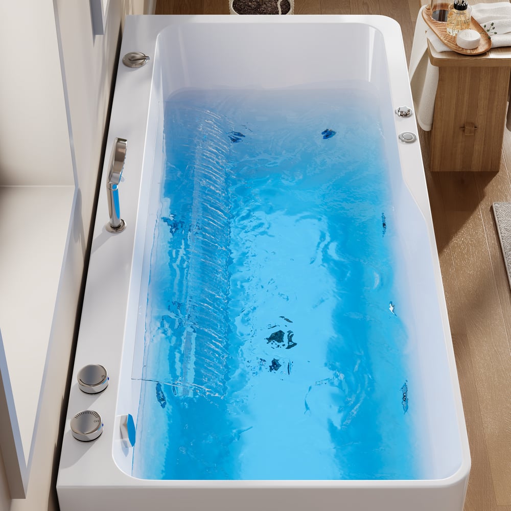 67" Large Jacuzzi Bathtub with Jetted & LED Lighting 97-Gallon Capacity