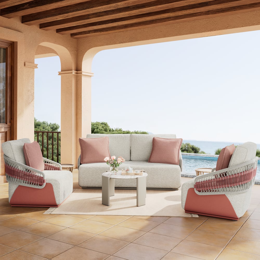 Ensemble de salon de jardin 4 places en aluminium et corde image de fenêtre