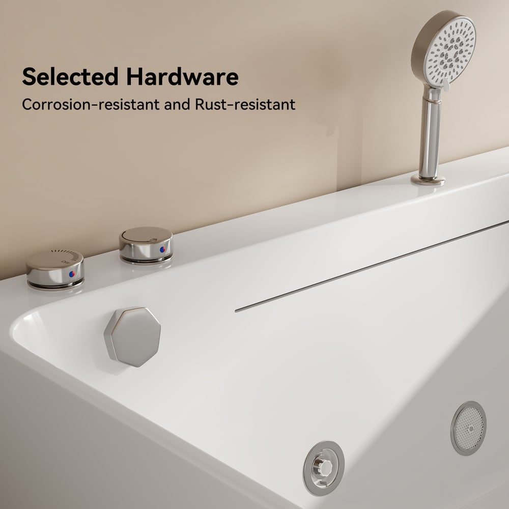 67" Large Jacuzzi Bathtub with Jetted & LED Lighting 97-Gallon Capacity