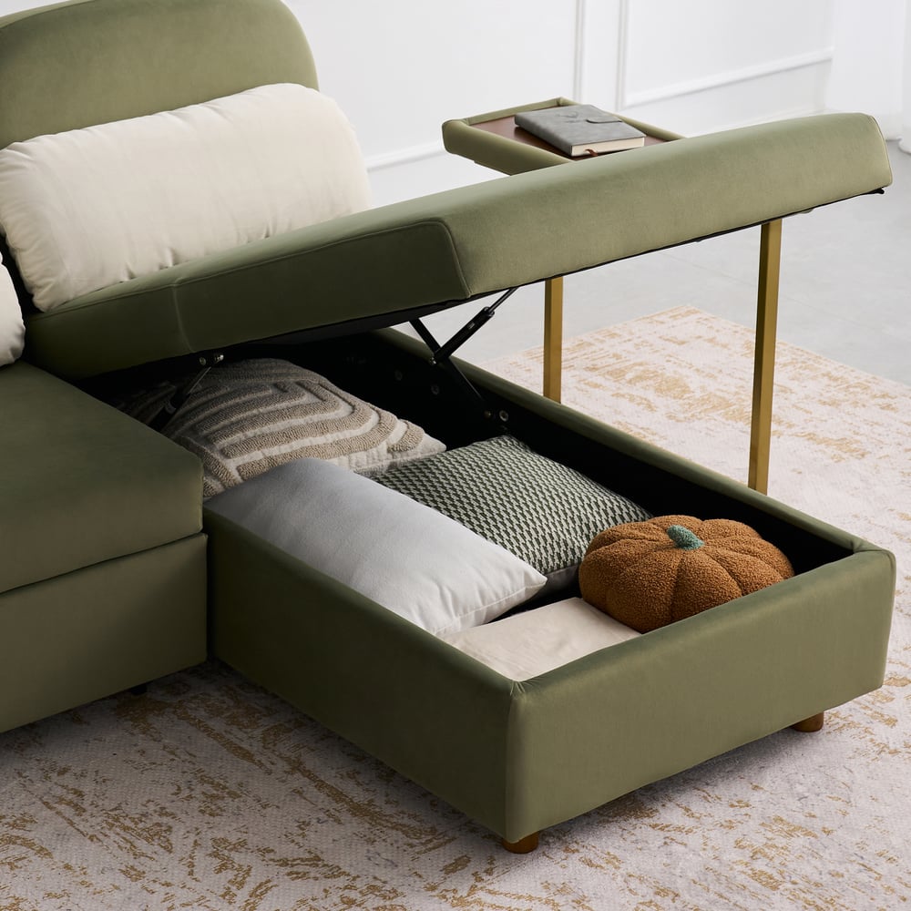 Green Sofa Bed with Side Table window image