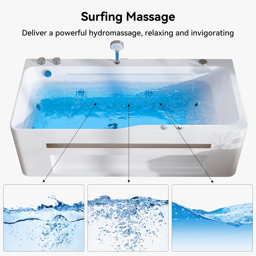 67" Large Jacuzzi Bathtub with Jetted & LED Lighting 97-Gallon Capacity