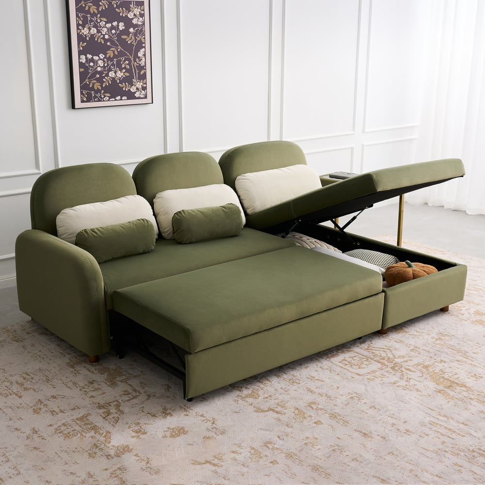 Green Sofa Bed with Side Table window image